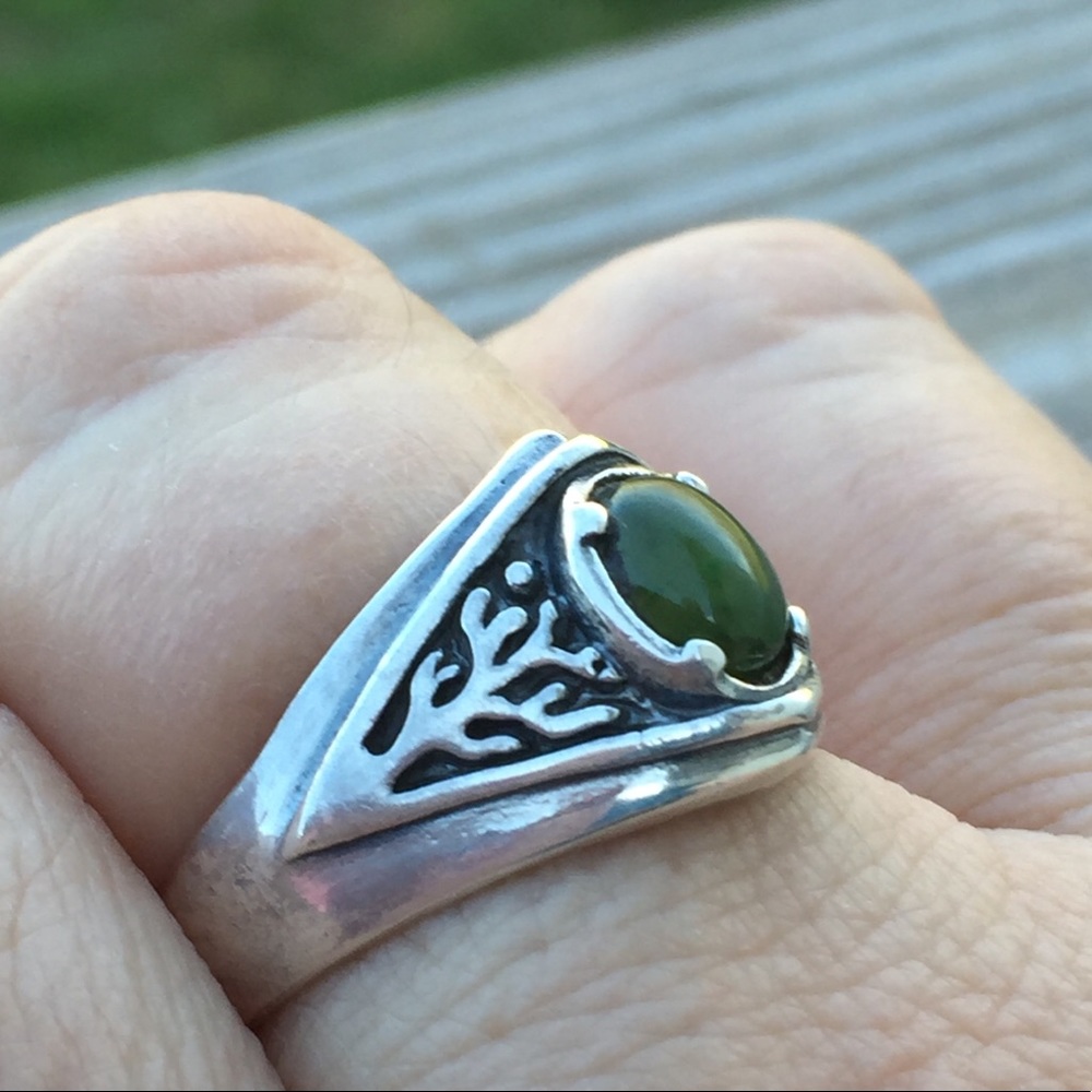 Celtic Tree of Life Ring .925 Sterling Silver w/ Genuine Jade gem made in USA - Picture 11 of 14
